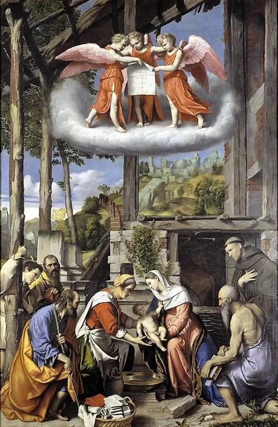 56-Bonvicini Alessandro-Moretto-Natività con pastori san Gerolamo e donatore